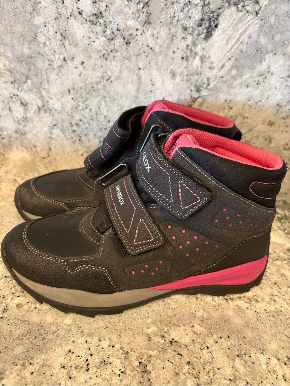 Geox Kids Gray and Pink Velcro Ankle Boots